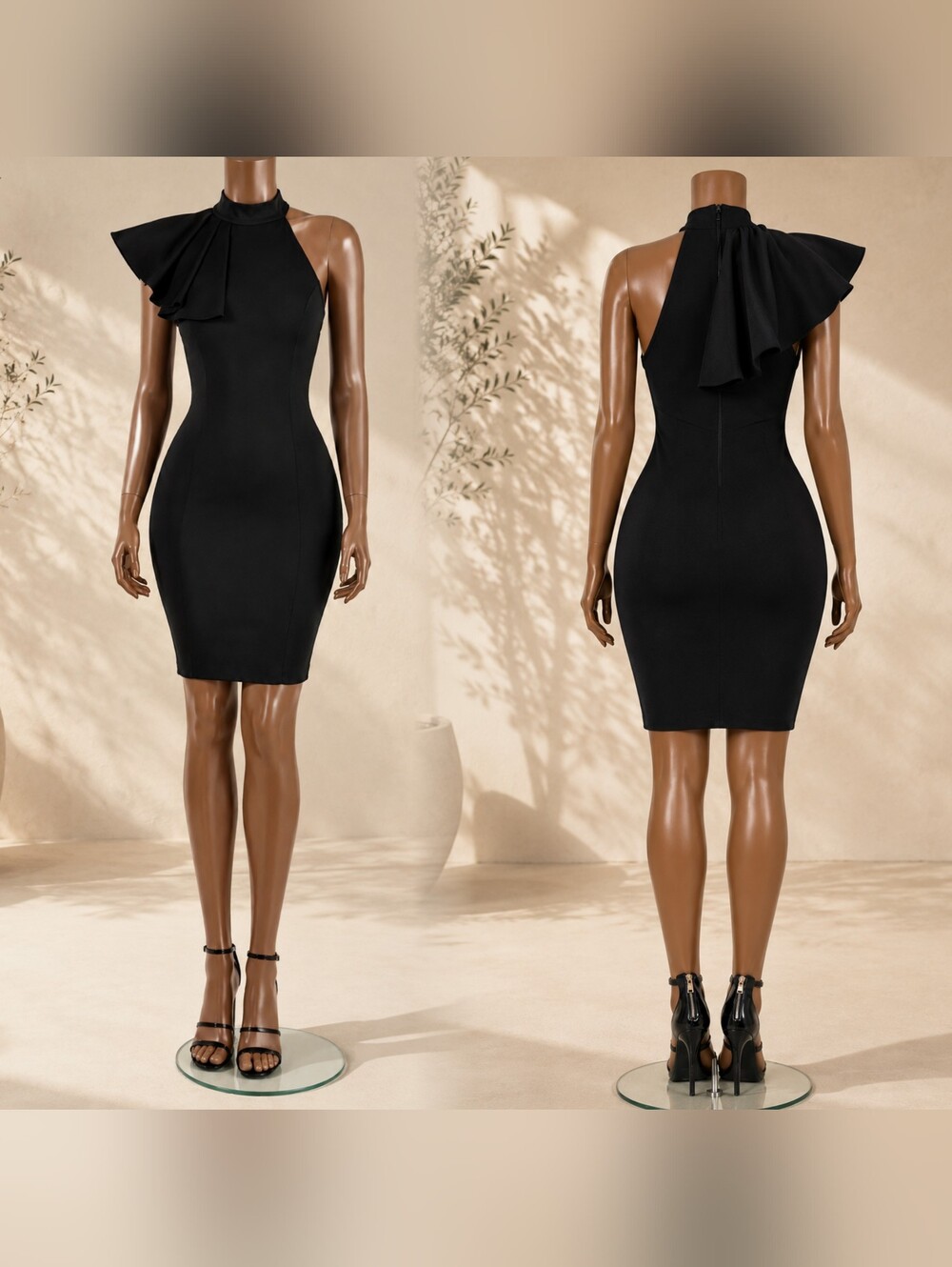 Elegant Black One-Shoulder Ruffle Butter Dress